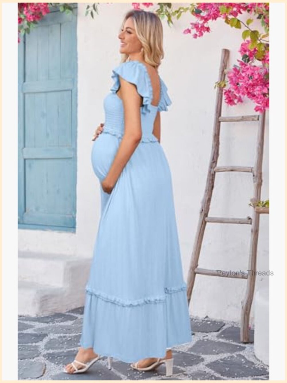 Maternity Boho Maxi Dress with Smocked Bodice and Ruffle Sleeves for Photoshoot - Picture 5 of 6